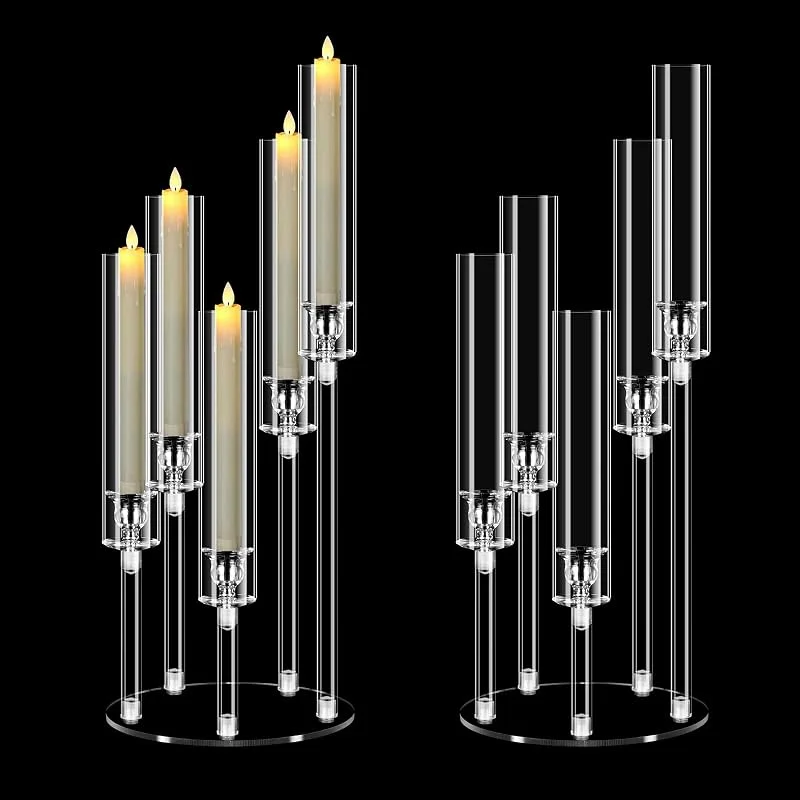 Visita la tienda de MSDADA Juego de 2 Candelabros de Acrílico Altos 58 cm, Portavelas de 5 Brazos para Bodas y Centro de Mesa de Navidad, Decoración Transparente para Chimenea y Fiestas, para Velas LED 2 cm — Decoracion Navidad