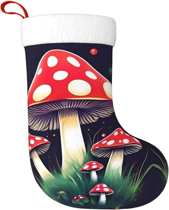 FRGMNT Calcetines navideños con estampado de setas mágicas, calcetines para chimenea, calcetines de regalo de fiesta, para decoración de Navidad familiar — Decoracion Navidad
