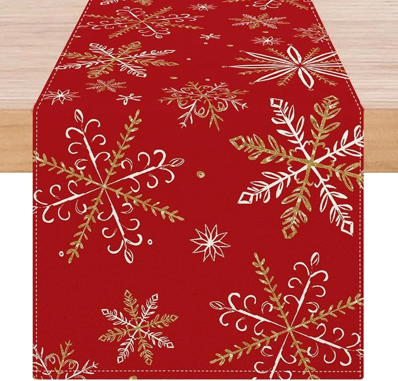 ViaElayu Camino de Mesa Navidad Rojo Decoracion Centro Navidad Gris Oro Copo de Nieve Moderno Camino de Mesa Navideño Lavable Estilo Campesino Decoración de Comedor Cocina y Postres 40 x 140 cm — Hogar y cocina