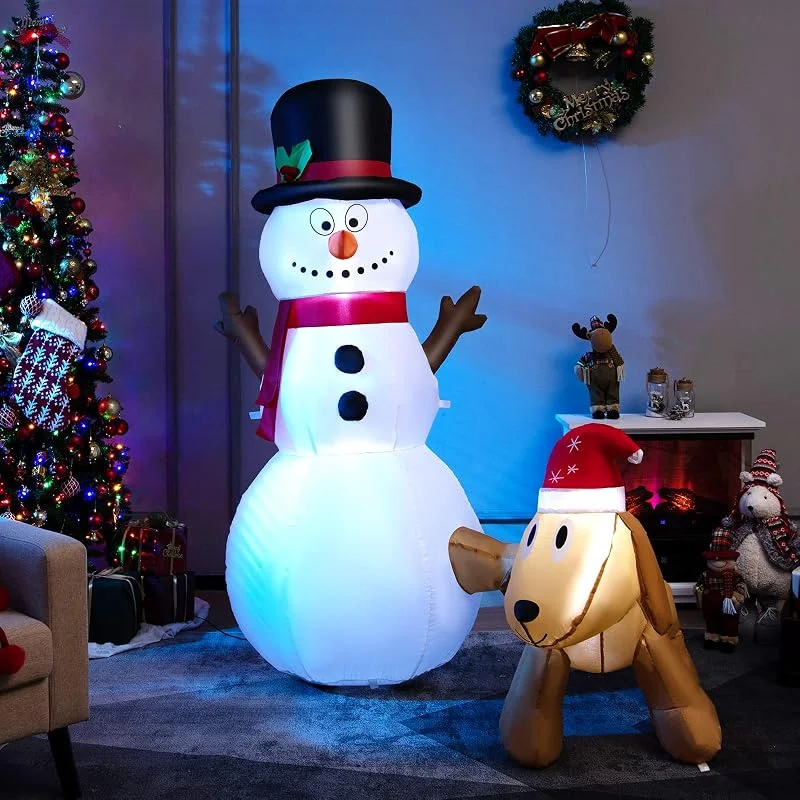 Visita la tienda de COSTWAY COSTWAY Decoración Navidad Inflable de Muñeco de Nieve y Perro de 180 cm de Altura, Adornos Navidad Inflable con Luces LED Incorporadas, Soplador, Decoración Navideña para Interiores, Jardín, Césped — Decoracion Navidad