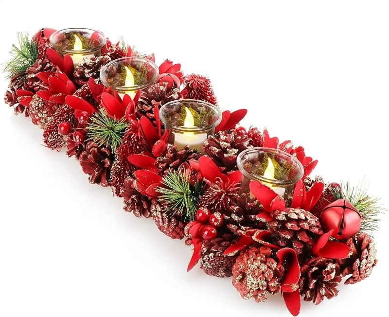 Visita la tienda de com-four COM-FOUR® Corona de Adviento Alargada, Candelero de Navidad para 4 Velas — Decoracion Navidad