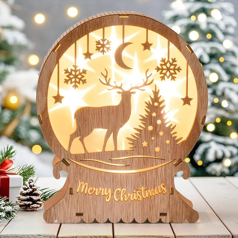 DAOUZL Luces de Navidad LED de Madera, Decoración Escena de Navidad, Navidad de Madera, Luces de Madera Decorativas, Adornos de sobremesa Luminosos (A) — Decoracion Navidad