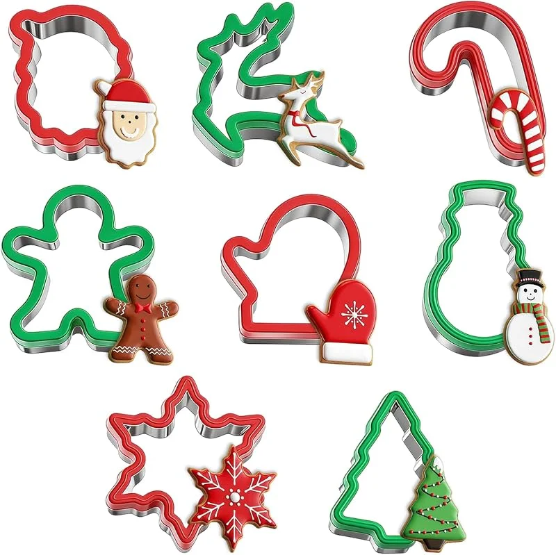 CenviaLuxy 8 moldes de galletas de Navidad, cortadores de galletas para hornear, hombre de jengibre, copo de nieve, muñeco de nieve, Papá Noel, reno — Hogar y cocina