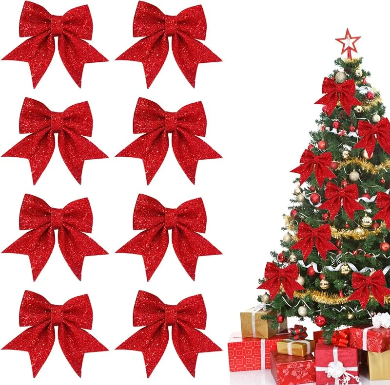 Sykerout 8pcs Lazos arbol Navidad, Arco de Navidad, Lazos Rojos arbol Navidad, Regalo de Fiesta de árbol de Navidad, Lazo Llamativo navideño Estufa navideña, Adornos para Ventanas — Envoltorio regalo