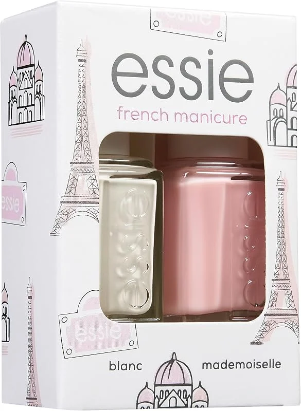 Visita la tienda de essie Essie, Kit de manicura francesa French Manicure, dúo de esmaltes tamaño estándar, Tonos 01 Blanc y 13 Mademoiselle — Luces Navidad
