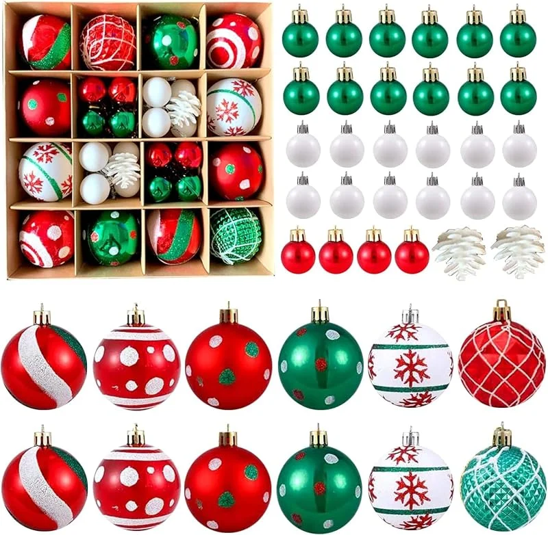 Yukiyi Bolas de Navidad, 42 bolas de árbol de Navidad rojas, verdes y blancas, adornos colgantes de Navidad, decoración de árbol de Navidad, bolas inastillables, decoración de temporada, invierno, vacaciones — Decoracion Navidad