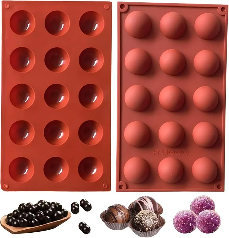 HPiano 2 Piezas Molde de Silicona, 15 cavidades con Forma Semi esférica, Color Terracota Herramienta para Hornear para Sus postres de Chocolate, Bombas de Helado, Mini Tarta de té — Hogar y cocina