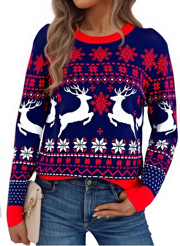 Visita la tienda de Litherday Litherday Jersey Navideño Mujer Suéter Navideño Feo para Mujer Jersey de Punto de Invierno con Reno Navideño — Ropa Navidad