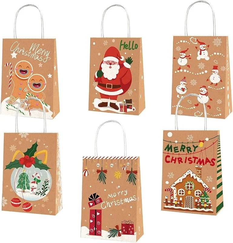 PUERHUACI Bolsas Navidad Kraft Navidad, 12Piezas Bolsas Regalo Navidad 16x8x21cm Papel — Envoltorio regalo