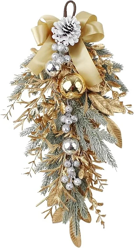 Generic Coronas de Navidad inalámbricas para puerta de casa, vacaciones, ventanas de pared, adornos colgantes para decoración navideña en interiores y exteriores (dorado, talla única) — Decoracion Navidad