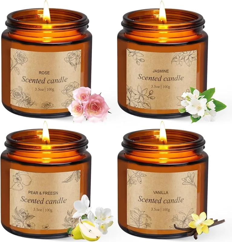 YUEONEWIN Velas Aromáticas, 4x3.5oz Velas Aromaticas Pequeño Regalo Para Mujer Navidad — Cena a la luz de velas