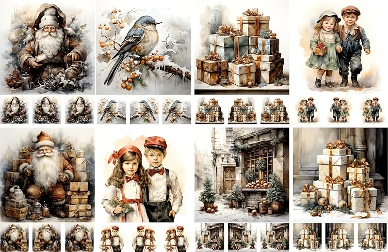 Craft Kreatively Papeles de arroz para decoupage de Navidad boho, 21 x 29 cm, 4 hojas, 32 piezas, 8 diseños únicos, diseños versátiles para proyectos de arte y manualidades CRAFT KREATIVELY — Envoltorio regalo