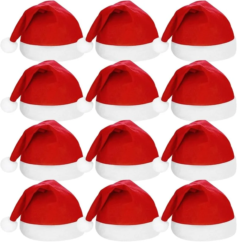 Visita la tienda de Cabilock Cabilock 25 piezas de gorro de Papá Noel de vellón para adultos rojo con borde blanco, ajuste cómodo como accesorios para fotos para fiestas y fiestas de Navidad — Ropa Navidad