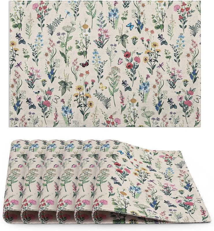 komforbaa Manteles Individuales de Flores, Juego de 6, Lavables (30x45cm) — Hogar y cocina