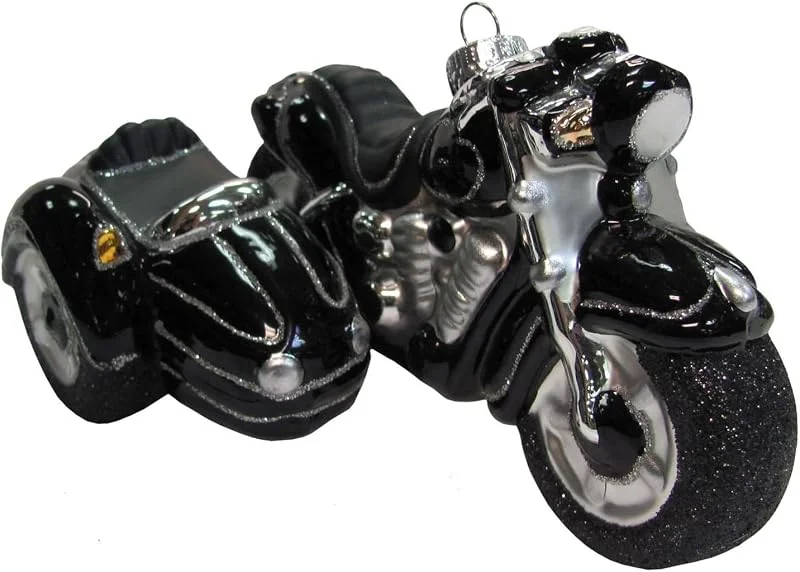 Krebs Glas Lauscha - Adornos para árbol de Navidad, colgante de cristal - Diseño: motocicleta con sidecar - Color: plata, negro - Tamaño: 15 cm — Decoracion Navidad