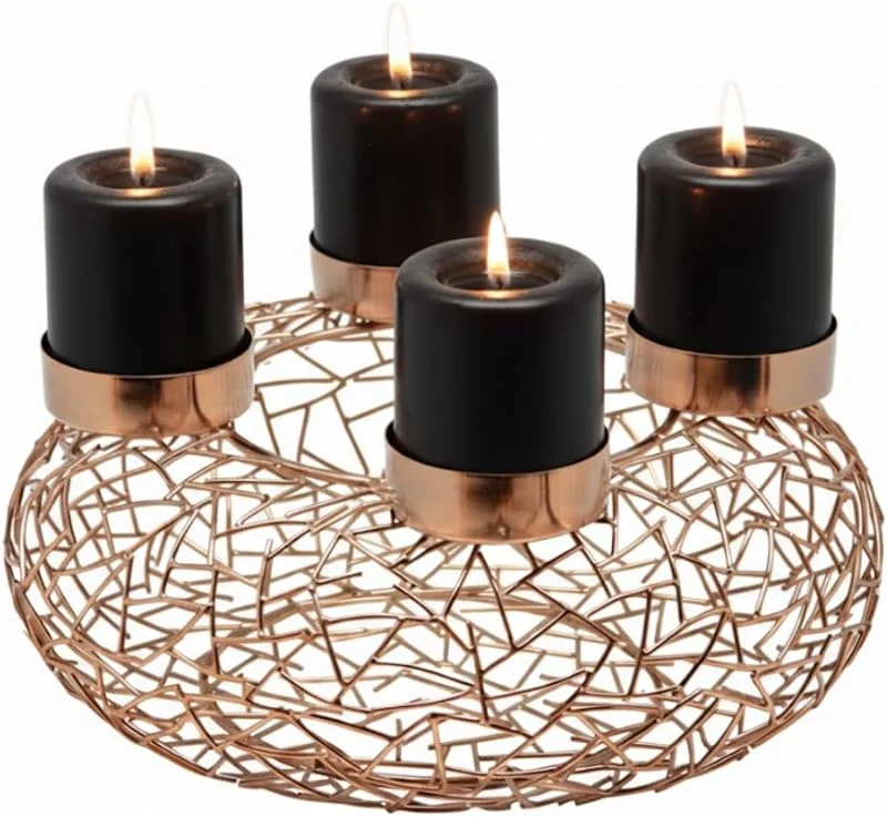 Visita la tienda de EDZARD EDZARD Corona de Adviento Milano (Ø 34 cm), acero inoxidable color cobre — Cena a la luz de velas