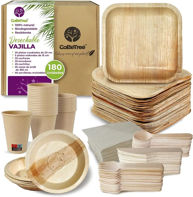 Visita la tienda de GoBeTree GoBeTree Vajilla Desechable Hoja de Palma 180 Piezas para 25 Personas — Adviento y mesa