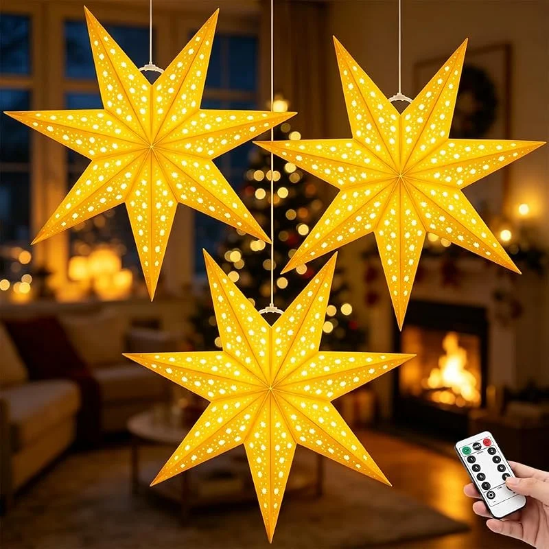 DAJASD Estrella de Navidad iluminada LED, 45 cm, estrella de papel, 8 modos de — Decoracion Navidad