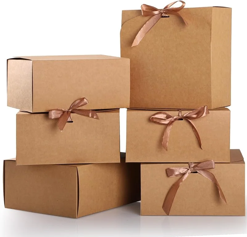 GeeRic Cajas de Regalo con Tapas, Caja de Cartón Kraft 20 * 20 * 10CM Caja de Embalaje de Regalo para Regalos, Cumpleaños, Bodas, Día de San Valentín, Navidad（Marrón） — Envoltorio regalo