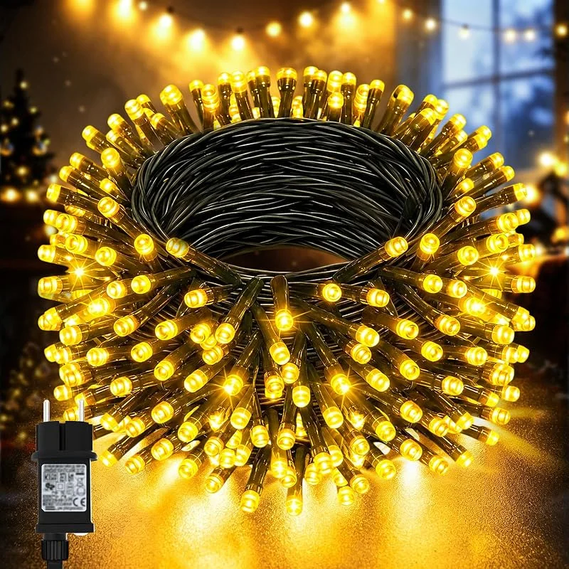 Dalugo Cadena de luces para árbol de Navidad exterior, 30 m, 300 LED, impermeable, blanco cálido, iluminación de Navidad para exteriores, con temporizador de 6 horas, función de memoria — Luces Navidad