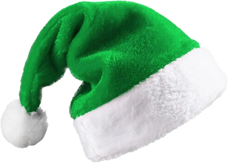 RIBSUQA Gorro de Papá Noel, Sombrero de Navidad Unisex Adulto, Gorro Navideño Tradicionales para Fiestas Navideñas y Familiares, Verde — Ropa Navidad