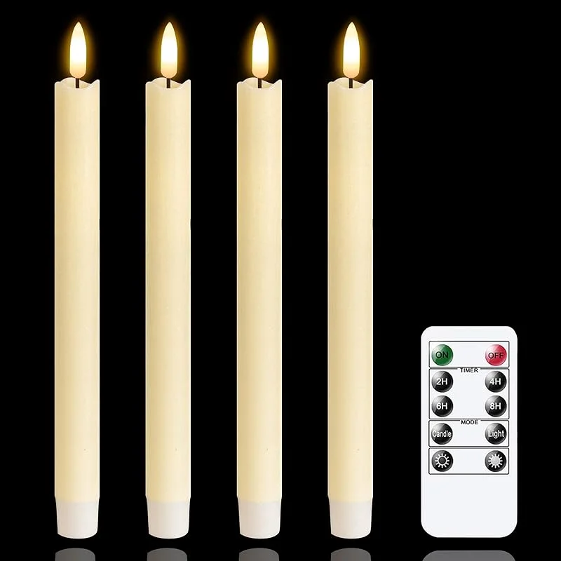 Mavandes Velas LED sin llama con temporizador a distancia, velas de marfil parpadeantes para ventana que funcionan con pilas, paquete de 4 velas de cera auténtica sin llama (2 x 25CM) — Cena a la luz de velas