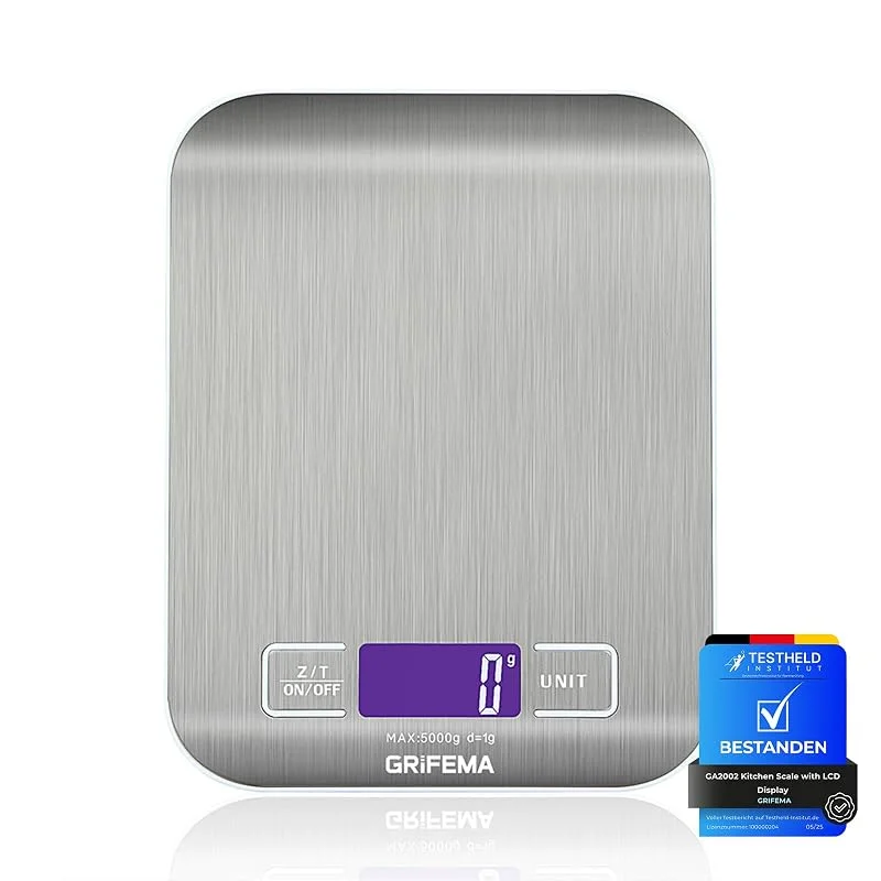 Visita la tienda de GRIFEMA GRIFEMA - GA2002, Báscula de Cocina con Pantalla LCD, Acero Inoxidable, Balanza de Alimentos Multifuncional 5 kg, 11 lbs, Color gris: Color de pantalla: Azul [Exclusivo en Amazon] — Hogar y cocina