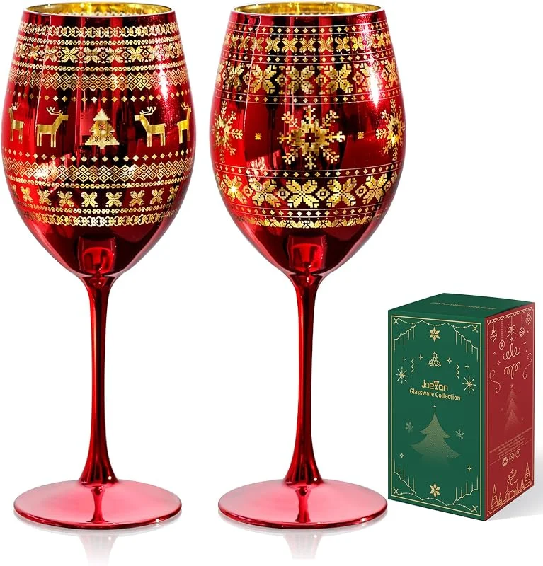 Visita la tienda de Joeyan Joeyan 580ml Rojo Copas de Vino de Navidad, Juego de 2 Vajilla de Colores — Vino y mesa festiva