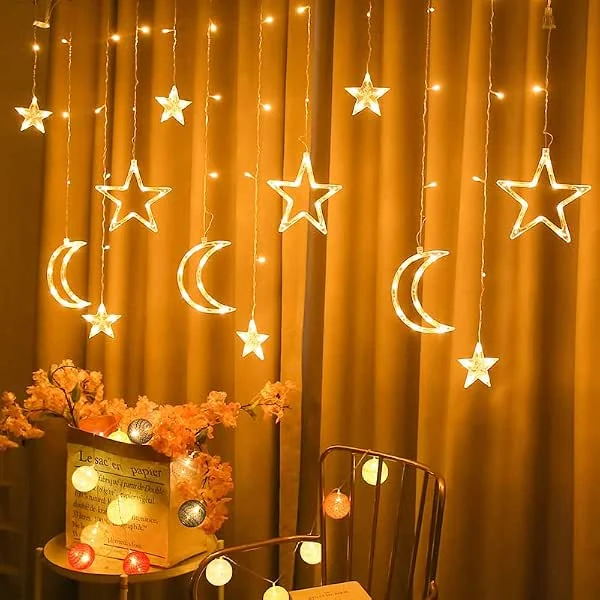 Vidillo Guirnalda Luces Pilas 3, 5M 36 LED Luz LED de Copos de Navidad Luces decorativas Estrella Luna Cortina Luces de cadena para ventanas Dormitorio Fiesta de bodas Decoraciones navideñas para interiores — Luces Navidad