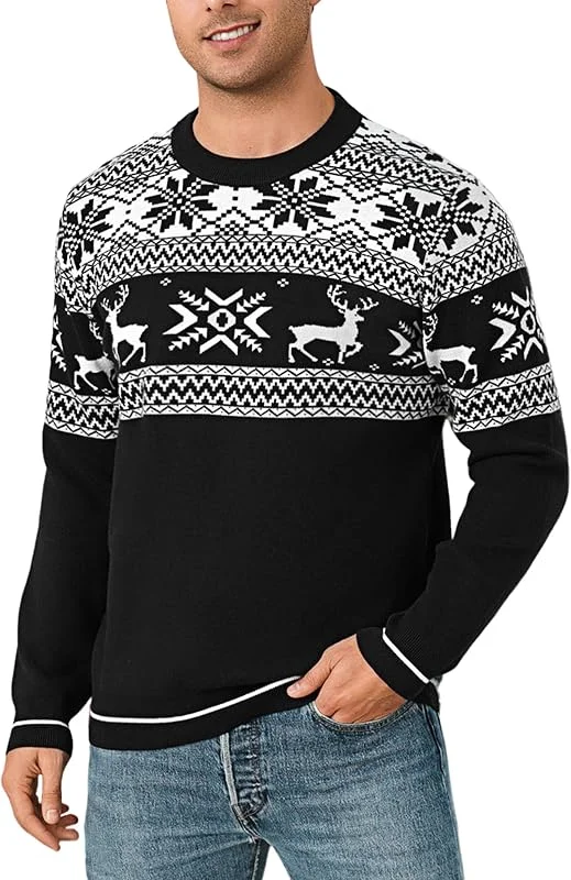 Visita la tienda de Jahetuul Jersey Navidad Hombre Cuello Redondo con Reno y Copos — Ropa Navidad