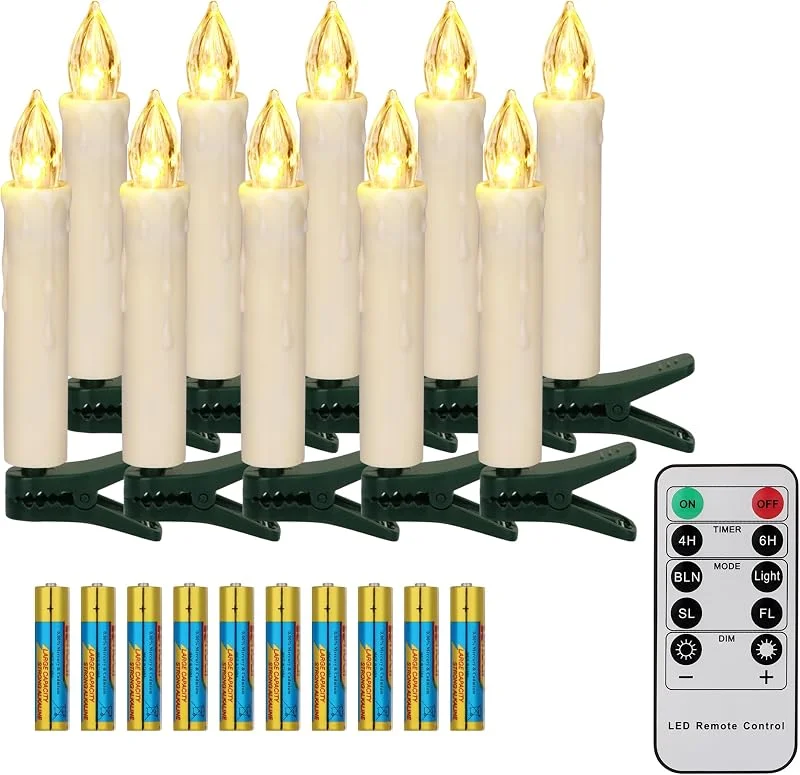 Visita la tienda de FREEPOWER FREEPOWER 10 Velas LED para árbol de Navidad con Mando a Distancia Temporizador Parpadeantes, Blanco Cálido, Velas para Navidad, Funciona con Pilas, Interior y Exterior Impermeable（Incluye 10 pilas） — Luces Navidad
