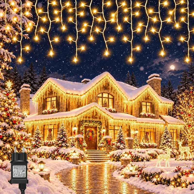 Hoteril Cortina Luces Navidad 10M 260 LED Exterior IP65 Impermeable con 8 Modos Guirnaldas Luminosas para Interior y Exterior, Fiestas, Bodas, Jardín, Balcón, Ventana — Decoracion Navidad