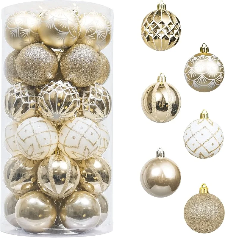 Visita la tienda de Valery Madelyn Valery Madelyn Elegante Blanco y Dorado, Adornos de Bolas Plásticas Infrangibles de Navidad, Shatterproof Christmas Baubles, para la Decoración del Árbol de Navidad (Juego de 30, 6cm) — Decoracion Navidad
