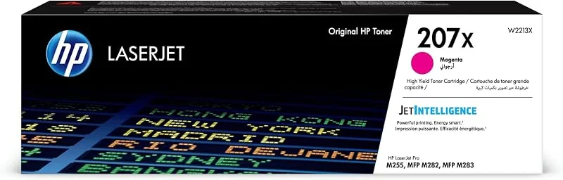 HP 207X W2213X, Magenta, Cartucho Tóner de Alta Capacidad Original, de 2.450 páginas, para impresoras HP Color LaserJet Pro MFP M282nw, MFP M283fdn, MFP M283fdw, M255dw y M255nw — Vino y mesa festiva