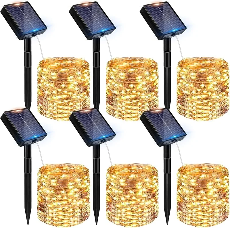 Visita la tienda de Peasur Peasur 6 Paquete Guirnaldas Luces Exterior Solar, 12M 120LED Luces Solares LED Exterior Jardin Cadena de Luces Decoracion para Terraza, Fiestas, Bodas, Patio, Jardines (Blanco Calido) — Luces Navidad