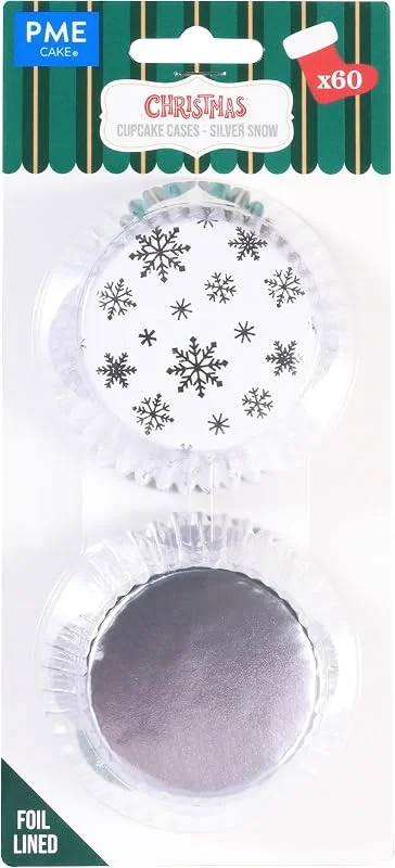 PME Navidad Cápsulas para Cupcakes forradas de Aluminio - Copos de Nieve Plateados (Set de 60) — Hogar y cocina