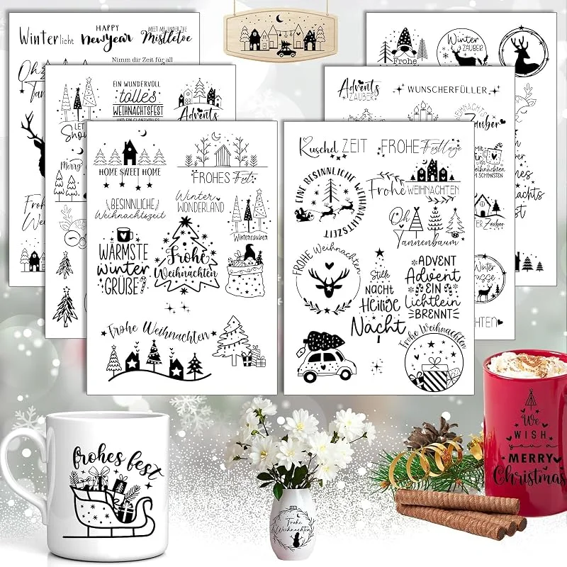 Yamobi Juego de 6 pegatinas de Navidad para velas, muebles, vidrio, madera, álbum de fotos, manualidades, decoración navideña — Envoltorio regalo