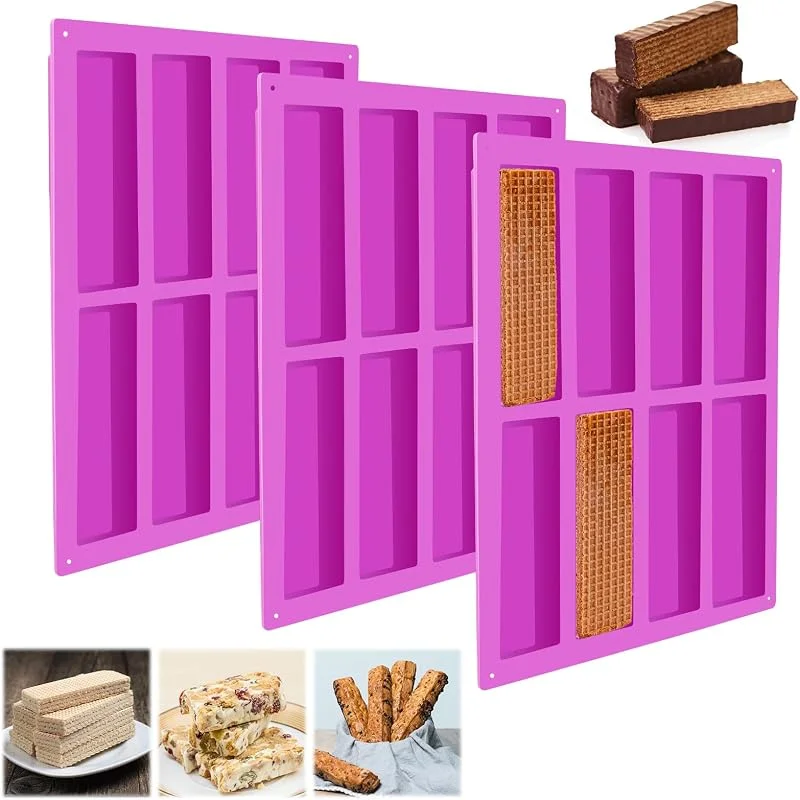 TDUNSYA 3 moldes rectangulares de silicona, antiadherentes, 8 huecos, 26, 7 x 21, 3 x 2 cm, color morado, molde para barras de cereales, molde de silicona, para hacer barritas energéticas — Hogar y cocina