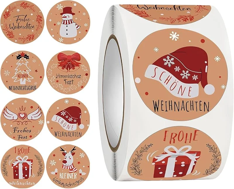 KIMHOME 500 unidades de pegatinas navideñas redondas, etiquetas adhesivas Kraft para, etiquetas autoadhesivas, pegatinas para sellar sobres, bolsas, cajas y decoraciones — Envoltorio regalo