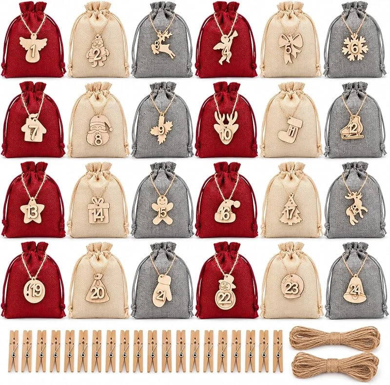xudengw Calendario de Adviento para rellenar, 24 bolsas decorativas navideñas para — Adviento y mesa