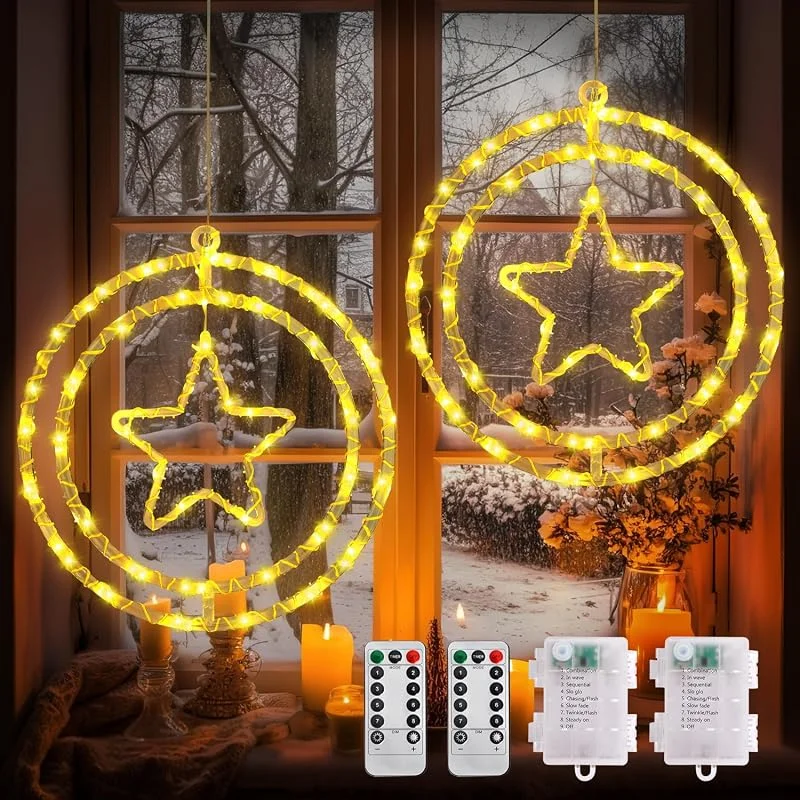 Visita la tienda de VICTERR Luces de Navidad Estrella, 2 Piezas 80 LED Luces de Ventana con Pilas, 8 Modos Cortina de Luces Navidad, Blanco Cálido Decoración Navidad Luces LED para Interior Exterior Fiesta Jardín Balcón Árbol — Decoracion Navidad