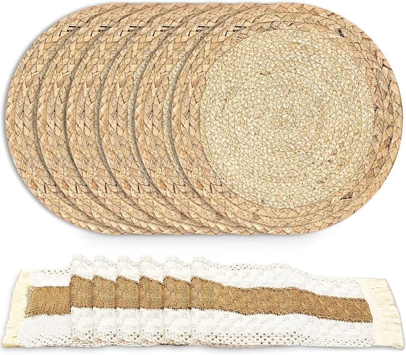 Zaxiva Juego de Manteles Individuales Boho de 6, Tapetes Salvamanteles Tejidos a Mano de Colores Tela Arpillera Natural con Borla, para Bodas en Granjas, Decoración de Mesas de Comedor, Cocina Casera — Hogar y cocina