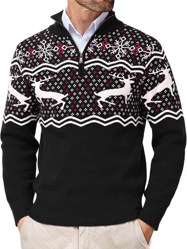 Visita la tienda de Wayleb Jersey de Navidad para Hombre Invierno Cuello Alto con Media Cremallera Suéter de Navideñas Punto de Manga Larga S-3XL — Ropa Navidad
