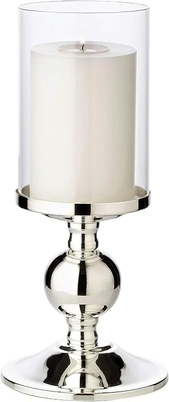 Visita la tienda de EDZARD EDZARD Farol portavelas Bamboo (H 28, 5 cm), plateado, cilindro de cristal — Cena a la luz de velas