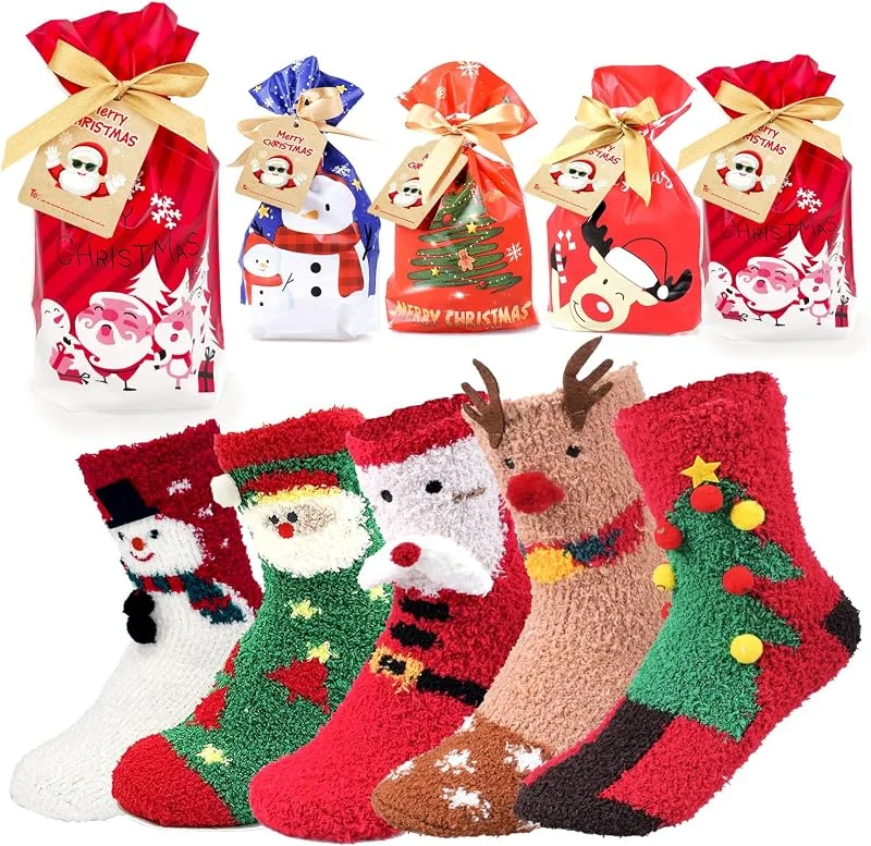 iZoeL Señoras Navidad Calcetines Acogedores Calcetines Navidad Casa Calcetines Antideslizantes Tapón Calcetines Invierno Calcetines Dibujos Animados Cálido Regalo Navidad Mujeres(5 Pares) — Decoracion Navidad