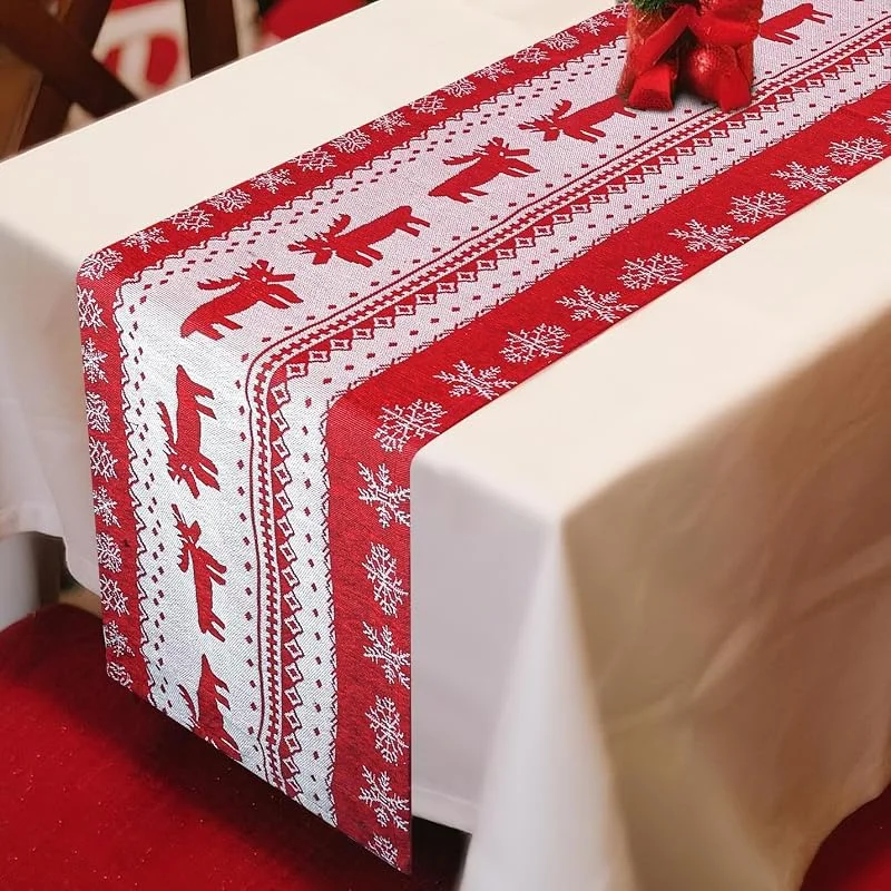 Visita la tienda de Starvortex Camino de Mesa de Navidad, Decoracion Mesa Comedor Rojo de 35 x 180 cm con Patrón de Copo de Nieve y Reno, Decoración Navideña Mesas Rojas para Vacaciones Sala Comedor y Cocina — Hogar y cocina