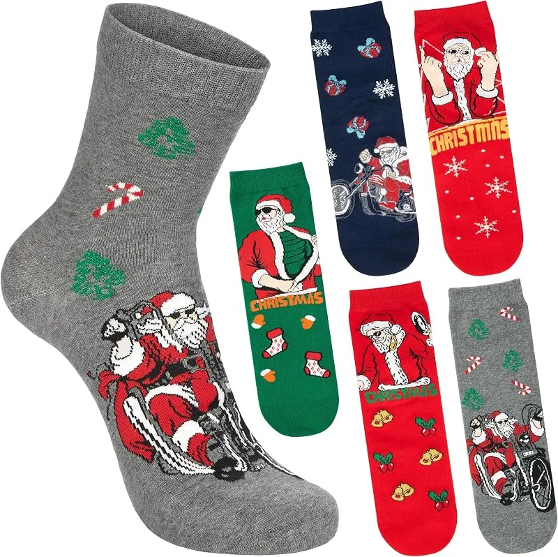 Visita la tienda de BRUBAKER BRUBAKER 5 Pares de Calcetines Navideños - Santa Cool - Medias Coloridas de Navidad para Hombres - Divertido Set de Medias divertidas para Caballero - Algodón suave con Papá Noel - Talla 41-45 — Decoracion Navidad