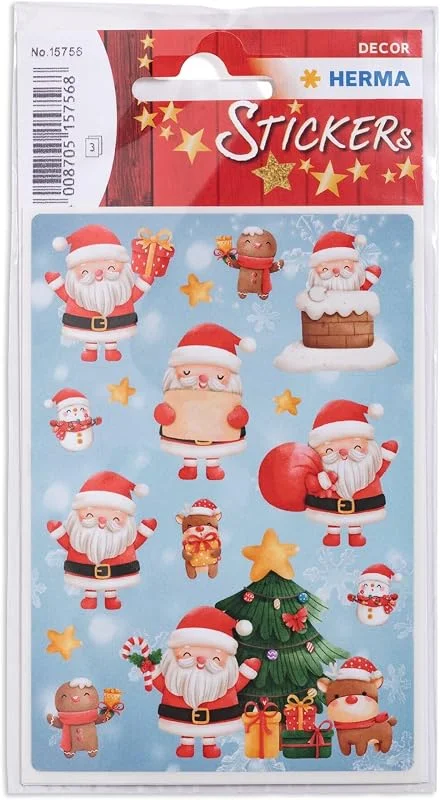Visita la tienda de HERMA HERMA 15756 Pegatinas de Papá Noel pequeño grande, 45 unidades, pegatinas de Navidad con estrellas de Papá Noel, diseño de árbol de Navidad, etiquetas para decoración de Navidad, regalos, calendario — Envoltorio regalo