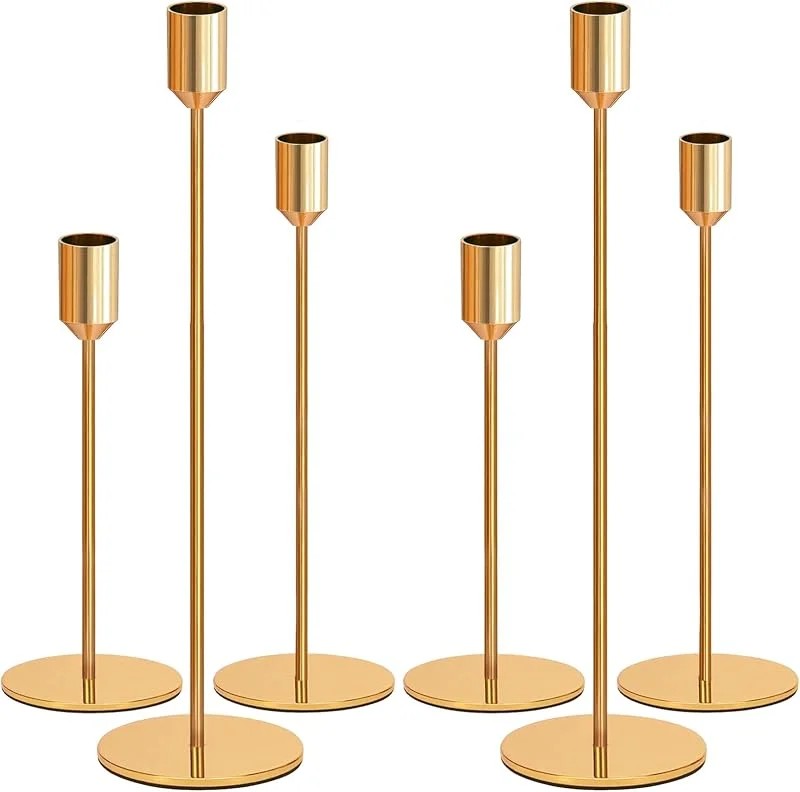 ZPQAODI 6 pcs Candelabros de Metal, Estilo Retro Comedor Candelabro Dorado, Candelabro Cónico Decoración 34, 28, 24 cm, Candelabros Decorativos para Navidad Halloween Acción Gracias Bodas Fiestas — Cena a la luz de velas