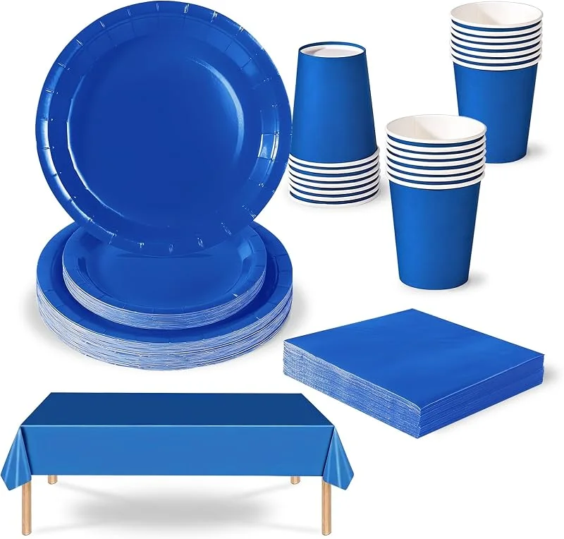 COSORO 69 piezas Azul Platos Desechable Juego de Vajilla Desechable Decoración Cumpleaños Fiesta, Platos Servilletas Copa de Papel y Mantel, para Bodas, Picnics, Baby Shower, Biodegradable, Compostables — Adviento y mesa